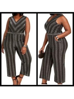 Monteau Metallic Striped Jumpsuit ‎ 2X NWT Plus Size